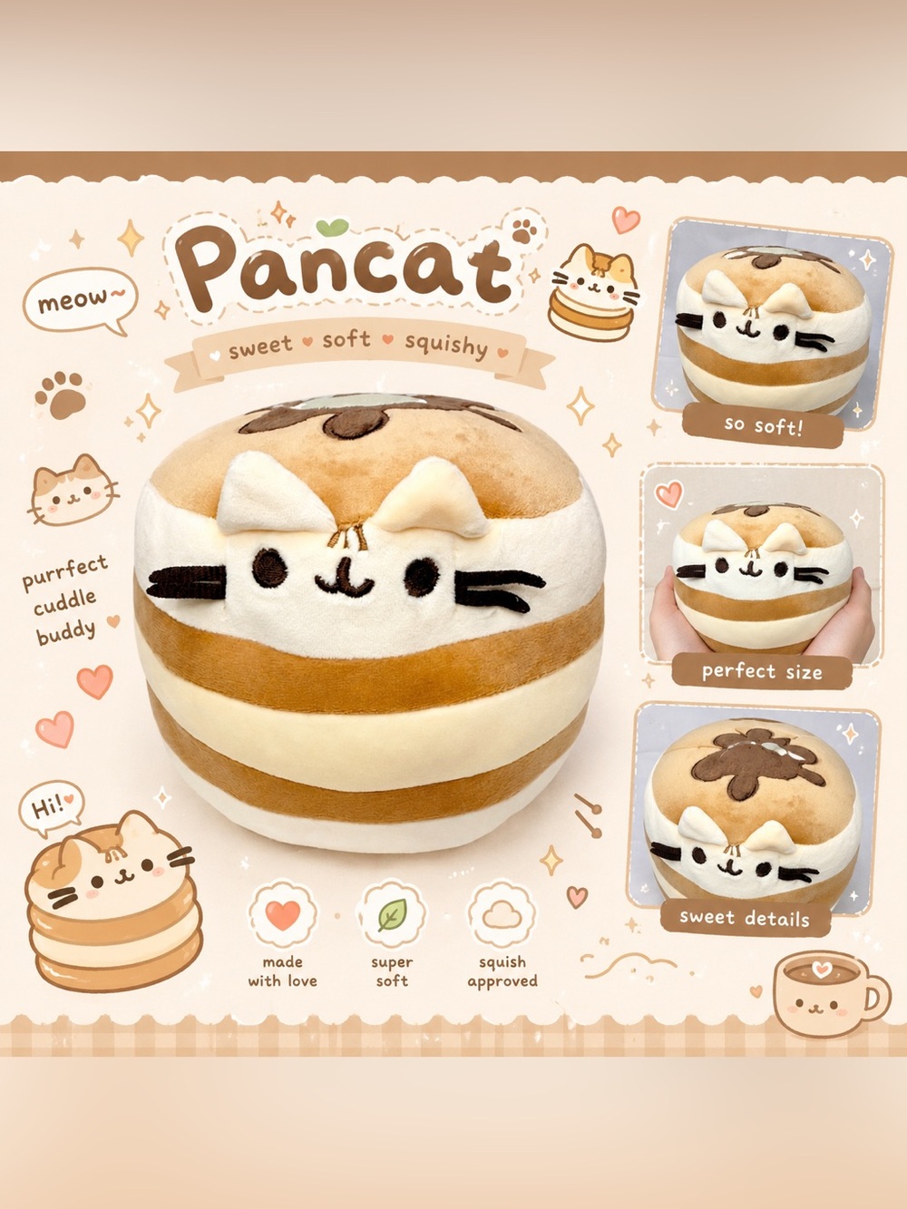 Cute Pancake Cat Plush Stack Maple Syrup Plush Toy